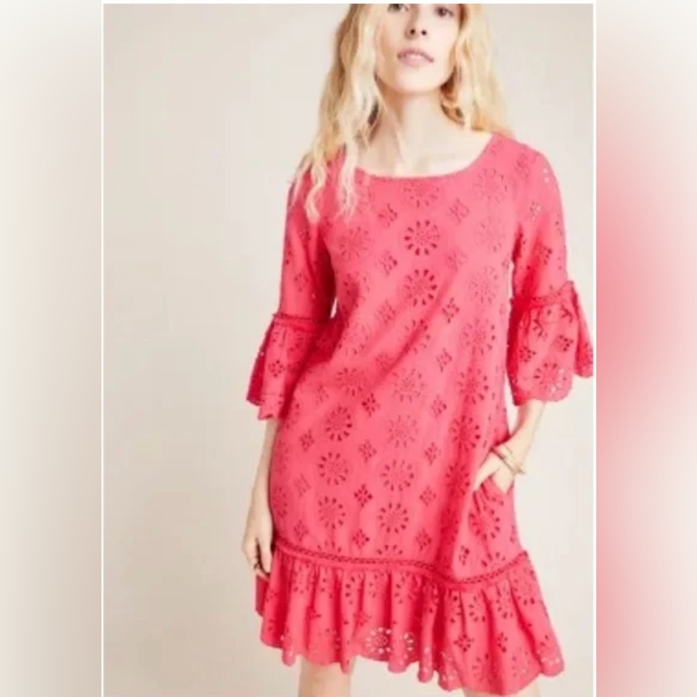 Anthropologie Dani eyelet beaded dress size 10 pink